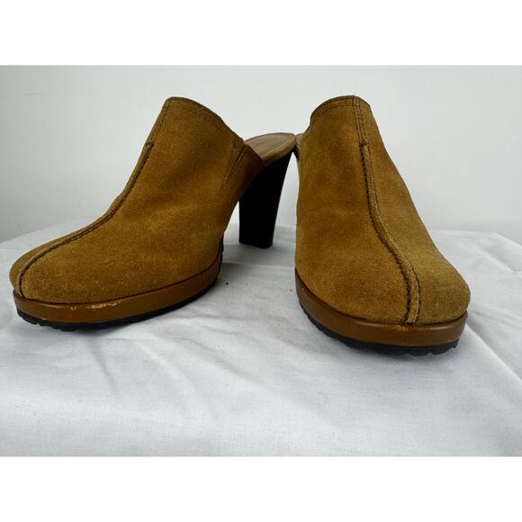 Enzo Angiolini Felicity Vintage Mustard Suede and Wood Heel Mules Size 8 - Picture 10 of 16